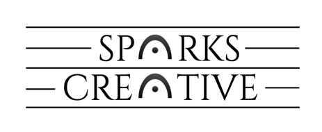 the words 'sparks creative' stacked 
	with fermatas replacing the a in each word